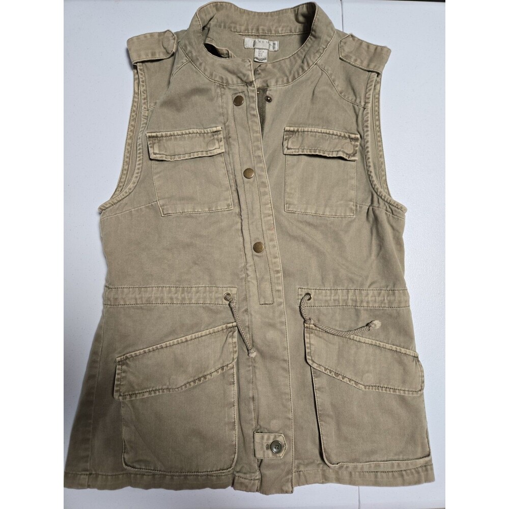 Kenar Gray Zip Vest Drawstring Sleeveless Snaps Women's Size 5 RN 59478 Olive
